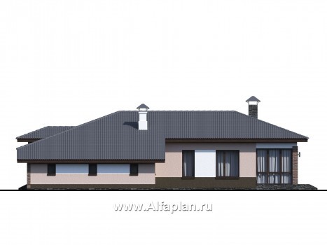 Проекты домов Альфаплан - «Калиопа» -одноэтажный дом с большим гаражом и остекленной верандой - превью фасада №2