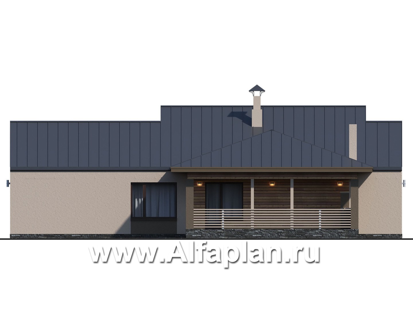 Проекты домов Альфаплан - «Аркада» - современный одноэтажный дом с фальцевой кровлей - изображение фасада №3