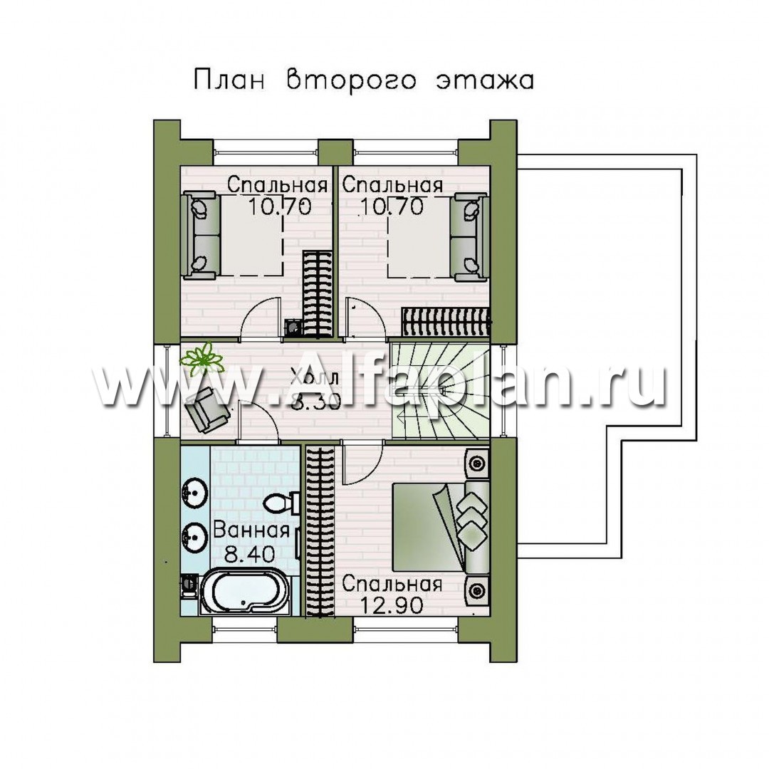 Проекты домов Альфаплан - «Барн» - современный мансардный дом с боковой террасой - план проекта №3