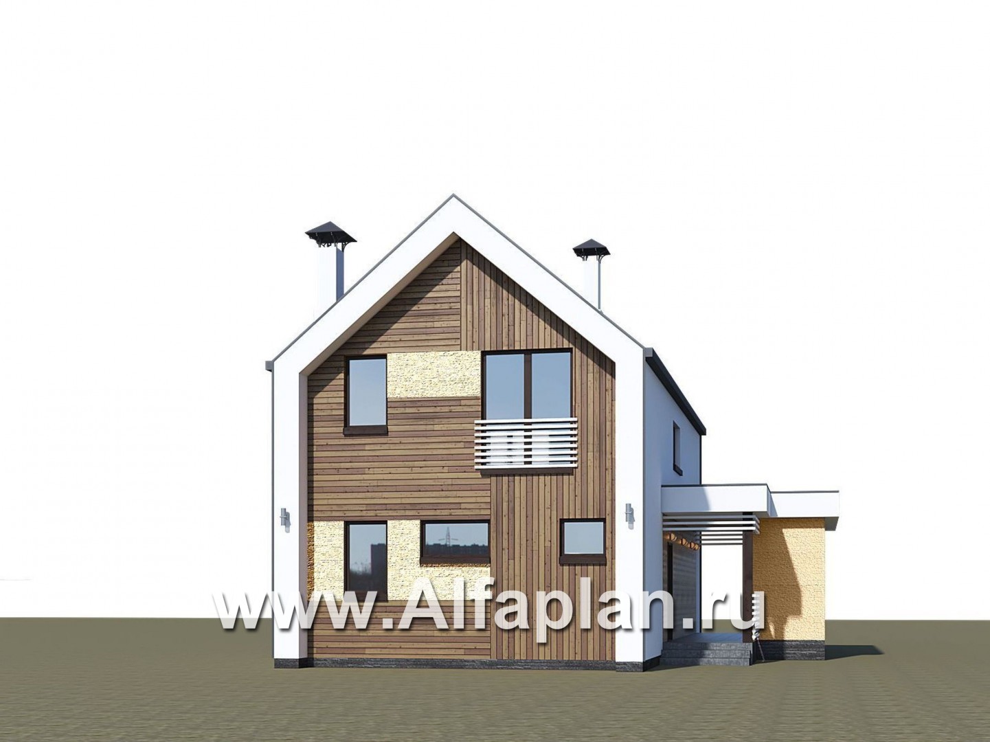 Проекты домов Альфаплан - «Барн» - современный мансардный дом с боковой террасой - дополнительное изображение №1