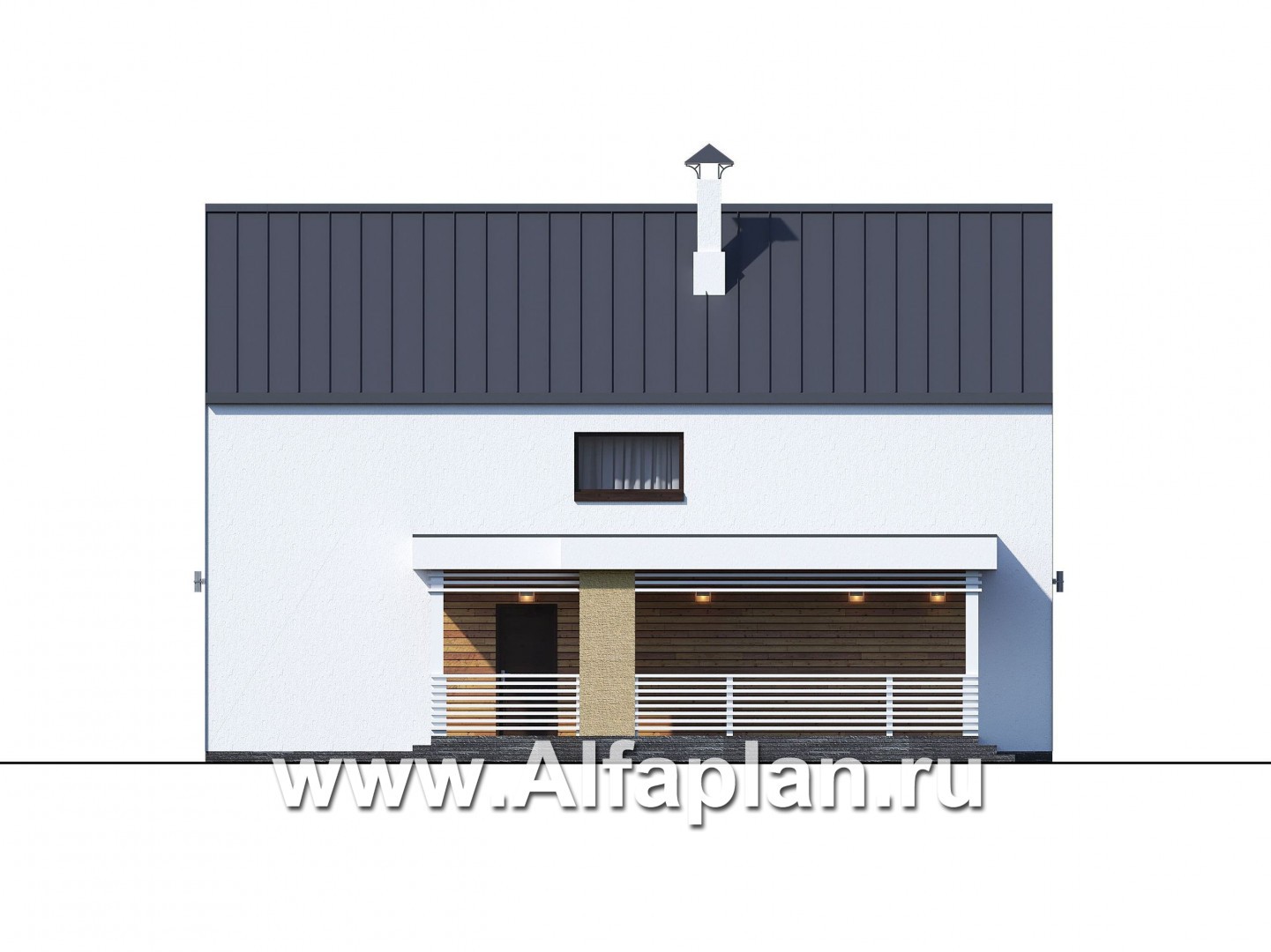 Проекты домов Альфаплан - «Барн» - современный мансардный дом с боковой террасой - изображение фасада №2