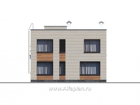 «Эрго» - проект двухэтажного дома 10х10м,  с плоской кровлей, и террасой со стороны входа - превью фасада дома