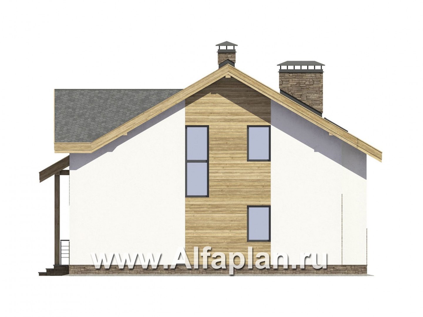 Проекты домов Альфаплан - Проект современного мансардного кирпичного дома - изображение фасада №2