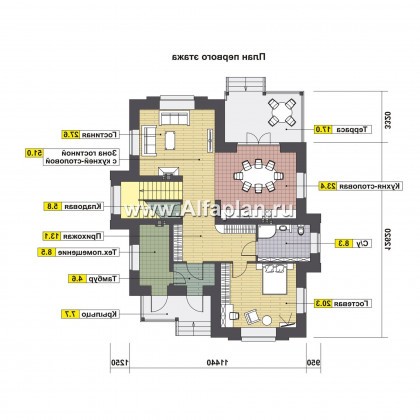 Проект двухэтажного дома, с террасой, планировка 4 спальни, в современном стиле - превью план дома