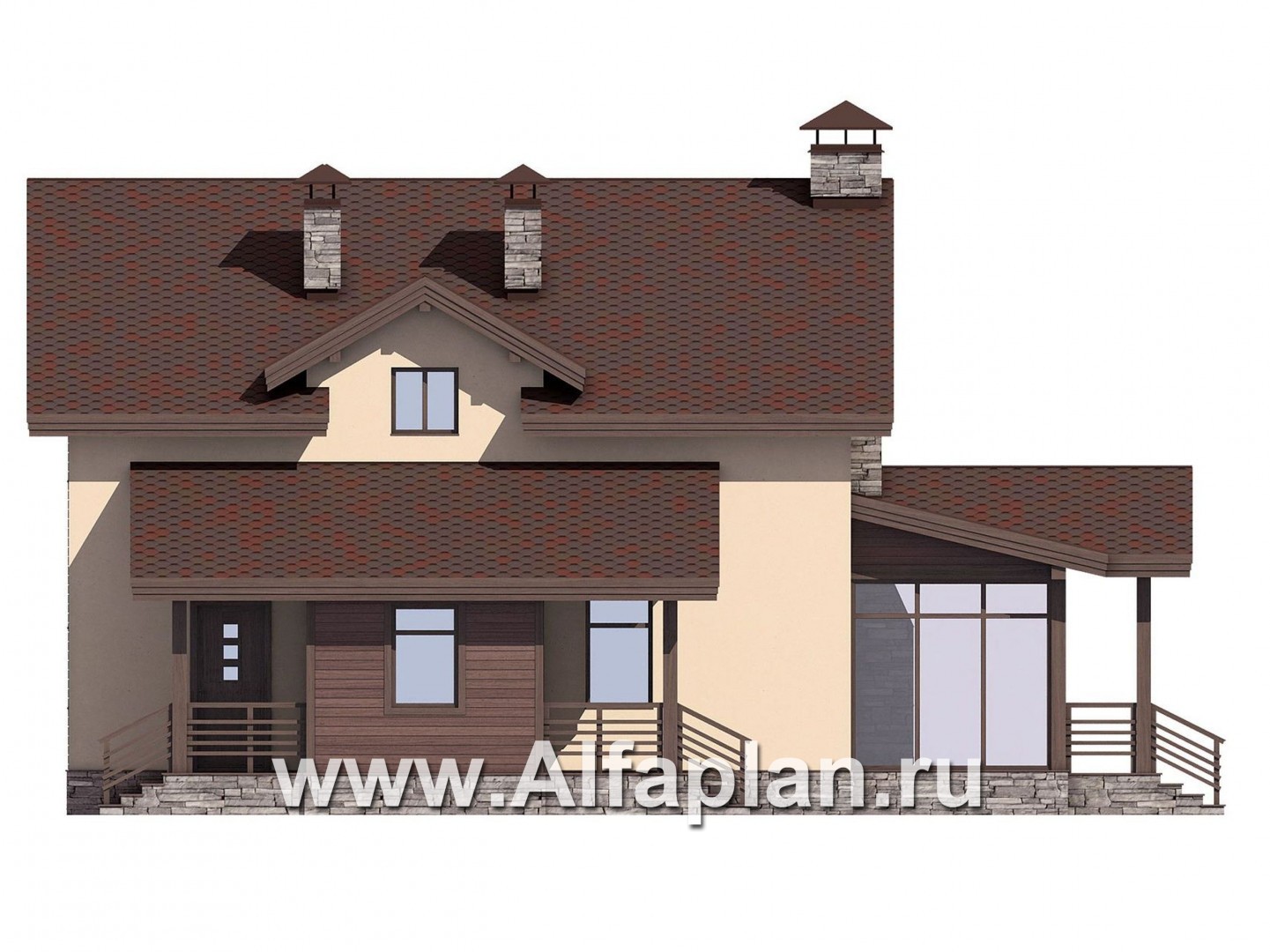 Проекты домов Альфаплан - Проект мансардного дома с барбекю на террасе - изображение фасада №2