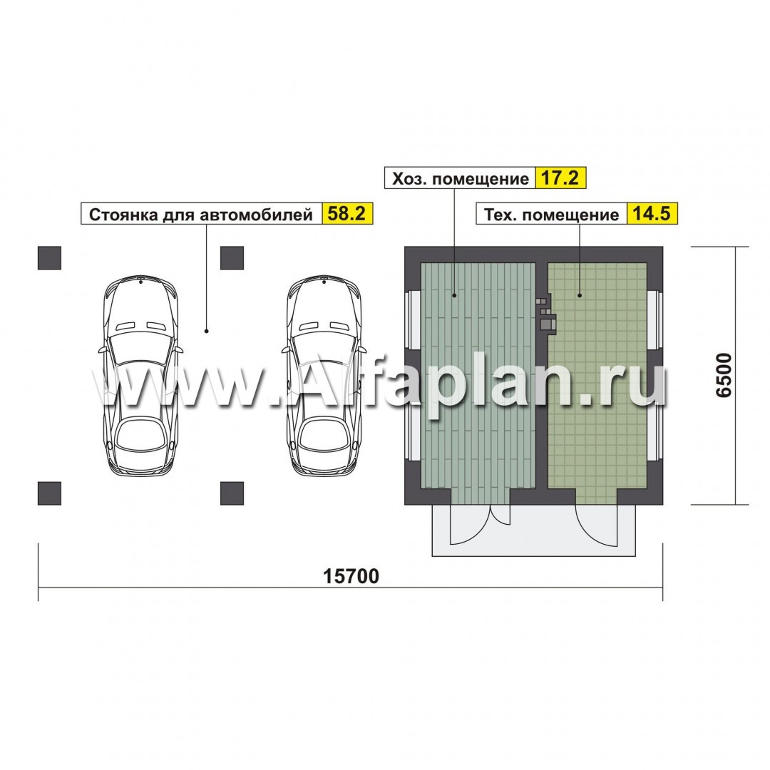 Проект хозблока с навесом на 2 авто - план дома