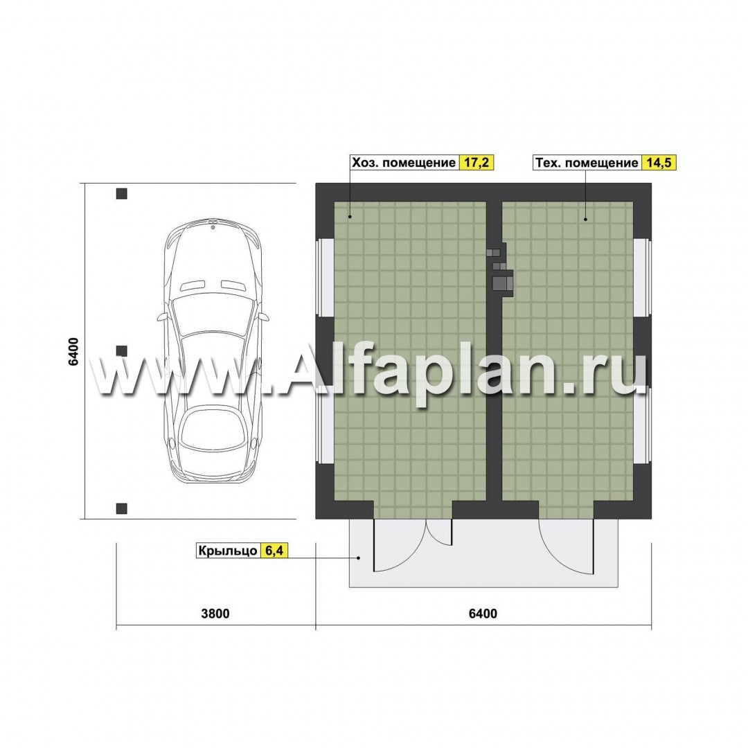Проект хозблока с навесом на 1 авто - план дома