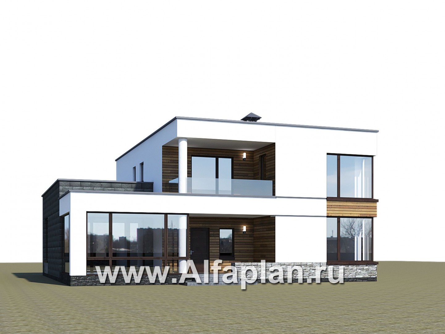 «Спектр» - проект двухэтажного дома, с двумя жилыми комнатами на 1-ом этаже, в современном стиле - дизайн дома №1