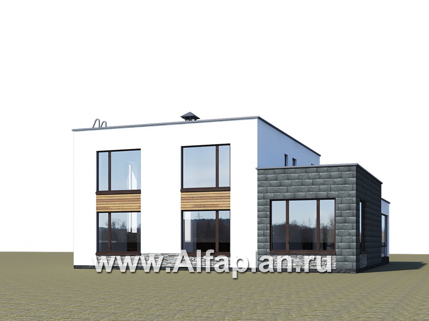 «Спектр» - проект двухэтажного дома, с двумя жилыми комнатами на 1-ом этаже, в современном стиле - дизайн дома №2