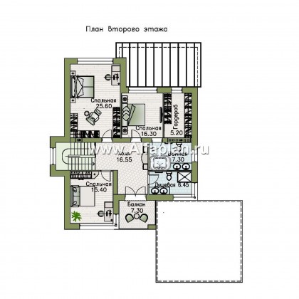 Проекты домов Альфаплан - «Престиж» - проект удобного и просторного дома с плоской кровлей, и гаражом-навесом - превью плана проекта №2