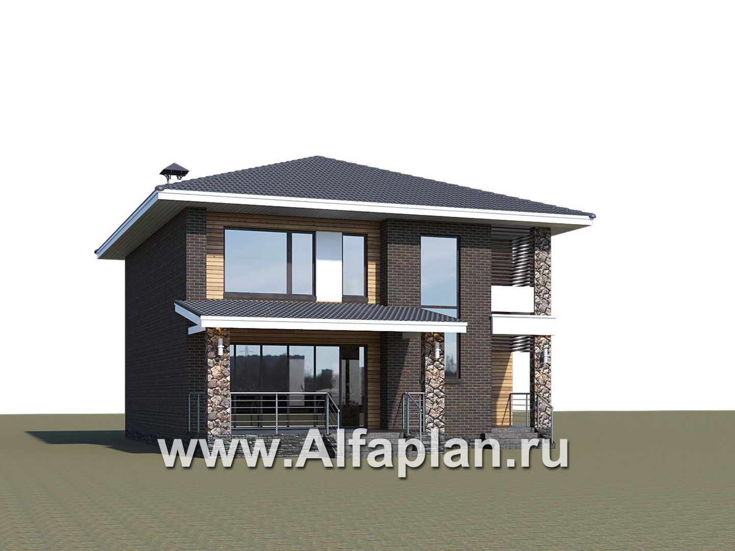 «Эрго» - проект дома 10х10м, планировка с террасой со стороны входа, с удобной планировкой - дизайн дома №2