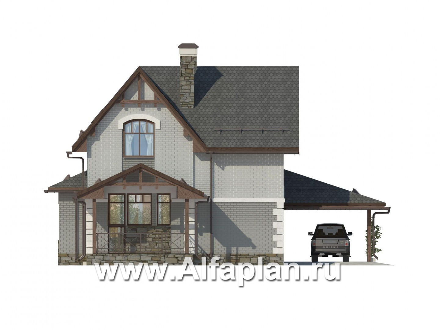 Проекты домов Альфаплан - Компактный коттедж с навесом - изображение фасада №2