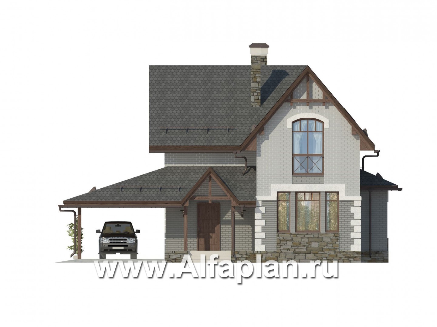 Проекты домов Альфаплан - Компактный коттедж с навесом - изображение фасада №4