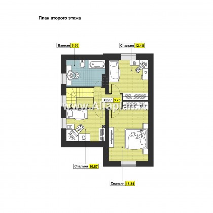 Проекты домов Альфаплан - Компактный коттедж с навесом - превью плана проекта №2