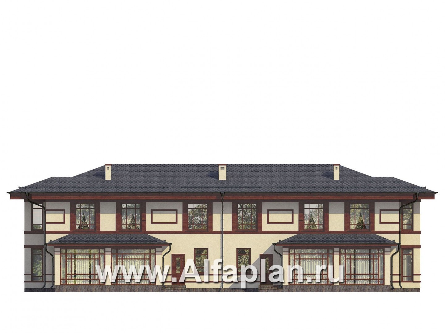 Проекты домов Альфаплан - Проект комфортного дома на две семьи - изображение фасада №3