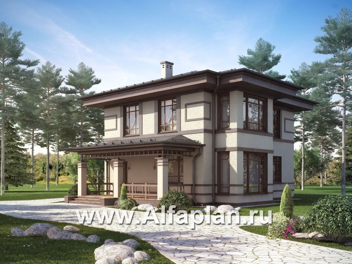 Проекты домов Альфаплан - Проект двухэтажного дома в восточном стиле - основное изображение