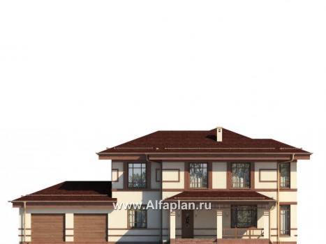 Проекты домов Альфаплан - Проект коттеджа в восточном стиле  большим гаражом - превью фасада №1