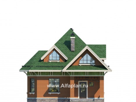 Проекты домов Альфаплан - Проект дома с мансардой для небольшого участка - превью фасада №1