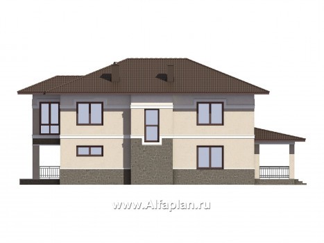 Проект двухэтажного дома из газобетона, планировка с гостевой и спальней на 1 эт, с террасой, в современном стиле - превью фасада дома