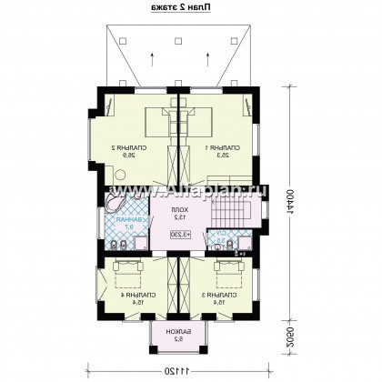 Проект двухэтажного дома из газобетона, планировка с гостевой и спальней на 1 эт, с террасой, в современном стиле - превью план дома