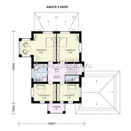 Проекты домов Альфаплан - Проект двухэтажного коттеджа с большим гаражом - превью плана проекта №2