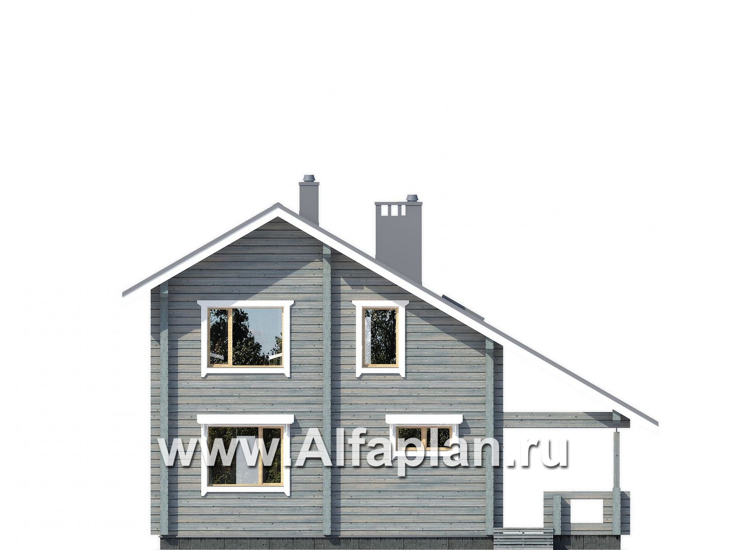 Проекты домов Альфаплан - Проект деревянного дома с простой двускатной кровлей - изображение фасада №1