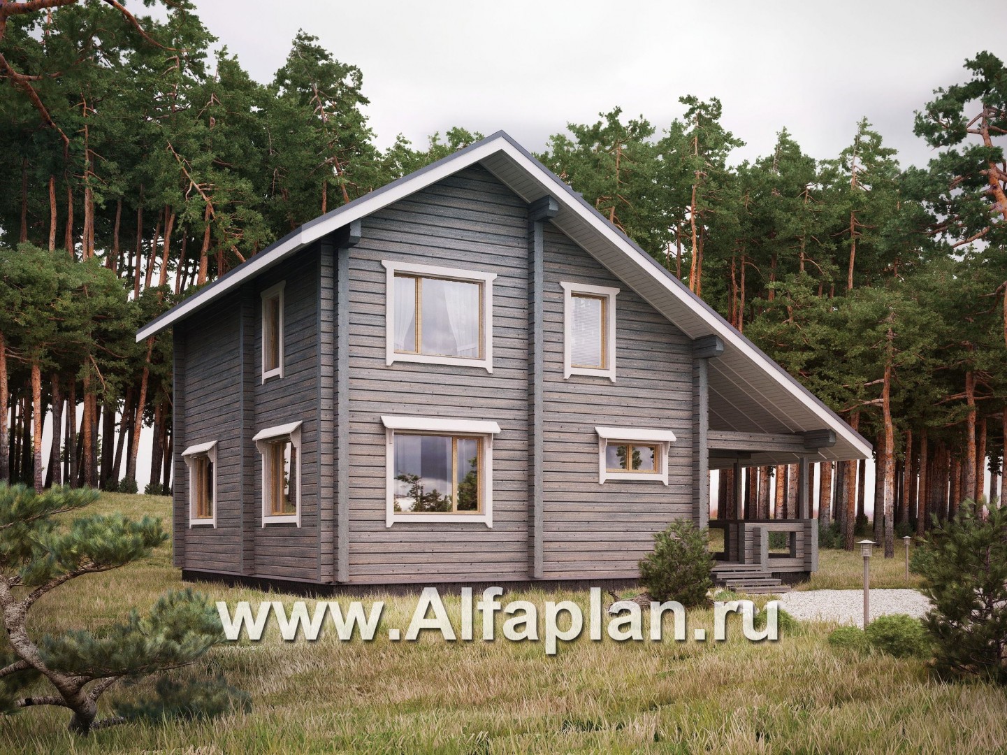Проекты домов Альфаплан - Проект деревянного дома с простой двускатной кровлей - дополнительное изображение №1