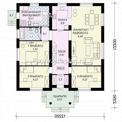 Проекты домов Альфаплан - Проект одноэтажного дома с удобной планировкой - превью плана проекта №1