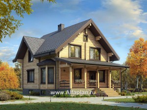 Проекты домов Альфаплан - Проект компактного деревянного дома с цоколем - превью основного изображения