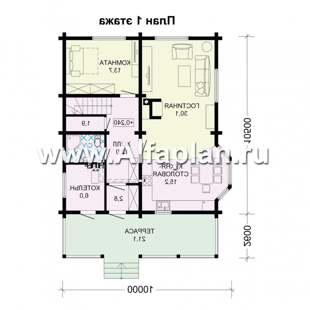 Проекты домов Альфаплан - Проект удобного деревянного дома с террасами - план проекта №1
