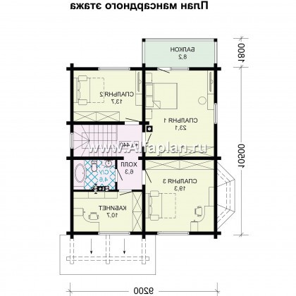 Проекты домов Альфаплан - Проект мансардного дома из бруса - превью плана проекта №2