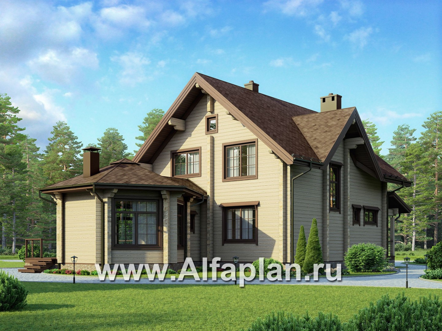 Проекты домов Альфаплан - Проект деревянного дома с уютной беседкой-барбекю - дополнительное изображение №3