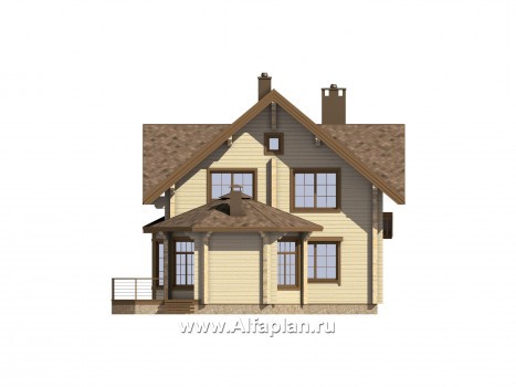 Проекты домов Альфаплан - Проект деревянного дома с уютной беседкой-барбекю - превью фасада №3