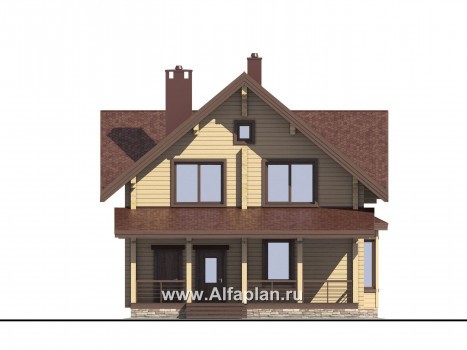 Проекты домов Альфаплан - Деревянный дом для комфортного отдыха - превью фасада №1