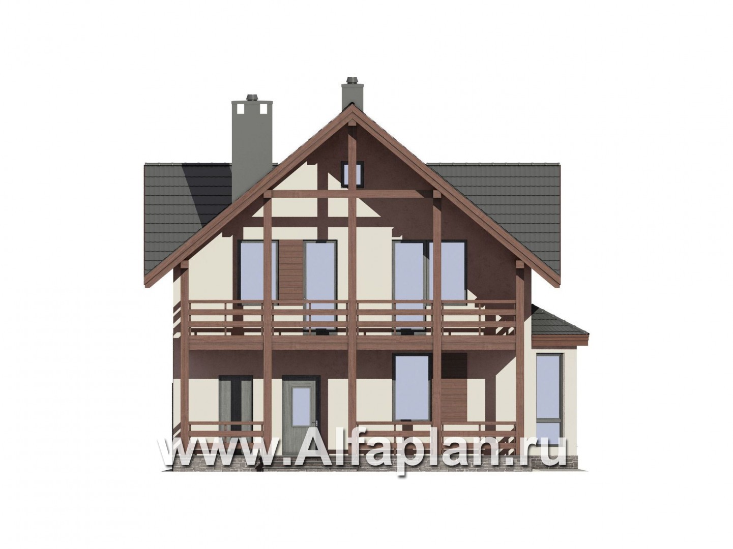 Проекты домов Альфаплан - Проект компактного дома с террасой - изображение фасада №1