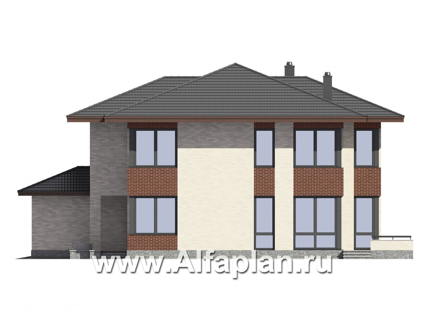 Проекты домов Альфаплан - Проект двухэтажного дома в современном стиле - изображение фасада №3
