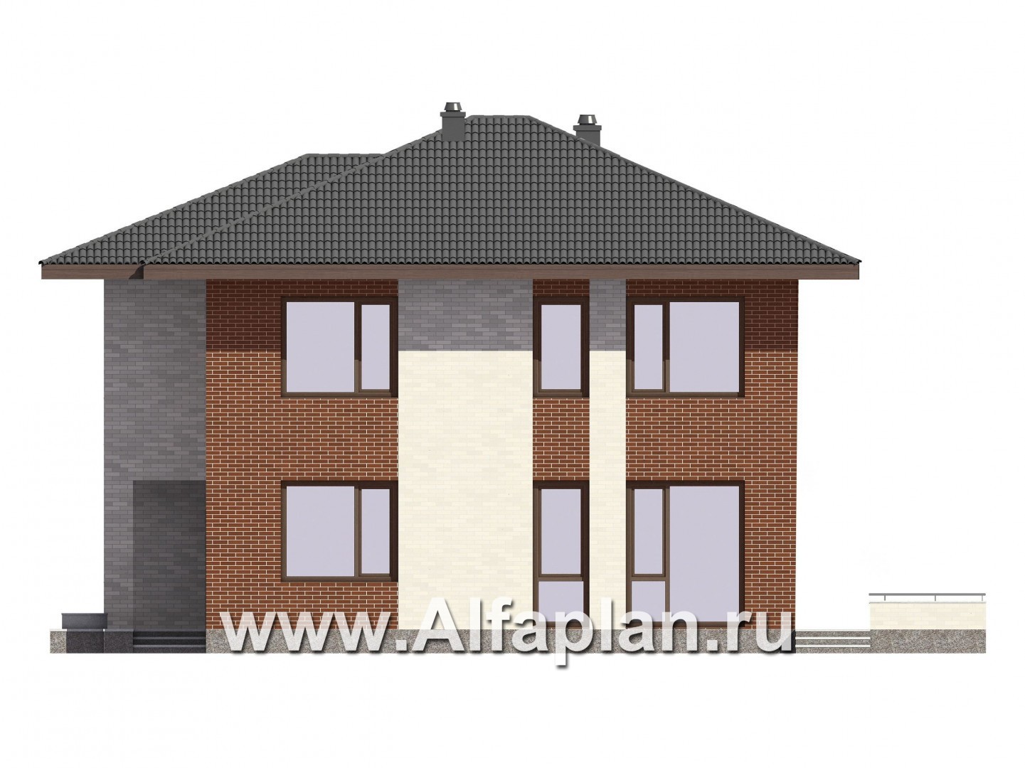 Проекты домов Альфаплан - Проект двухэтажного дома для большой семьи - изображение фасада №2