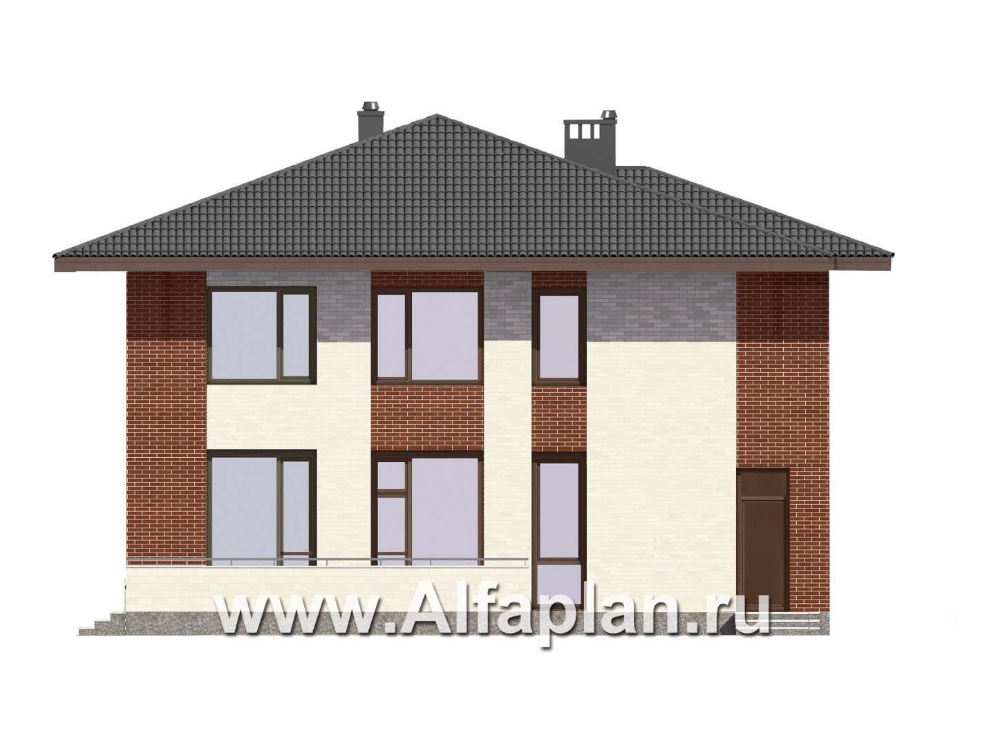 Проекты домов Альфаплан - Проект двухэтажного дома для большой семьи - изображение фасада №3