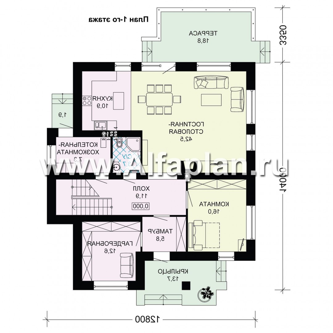 Проекты домов Альфаплан - Проект двухэтажного дома для большой семьи - план проекта №1