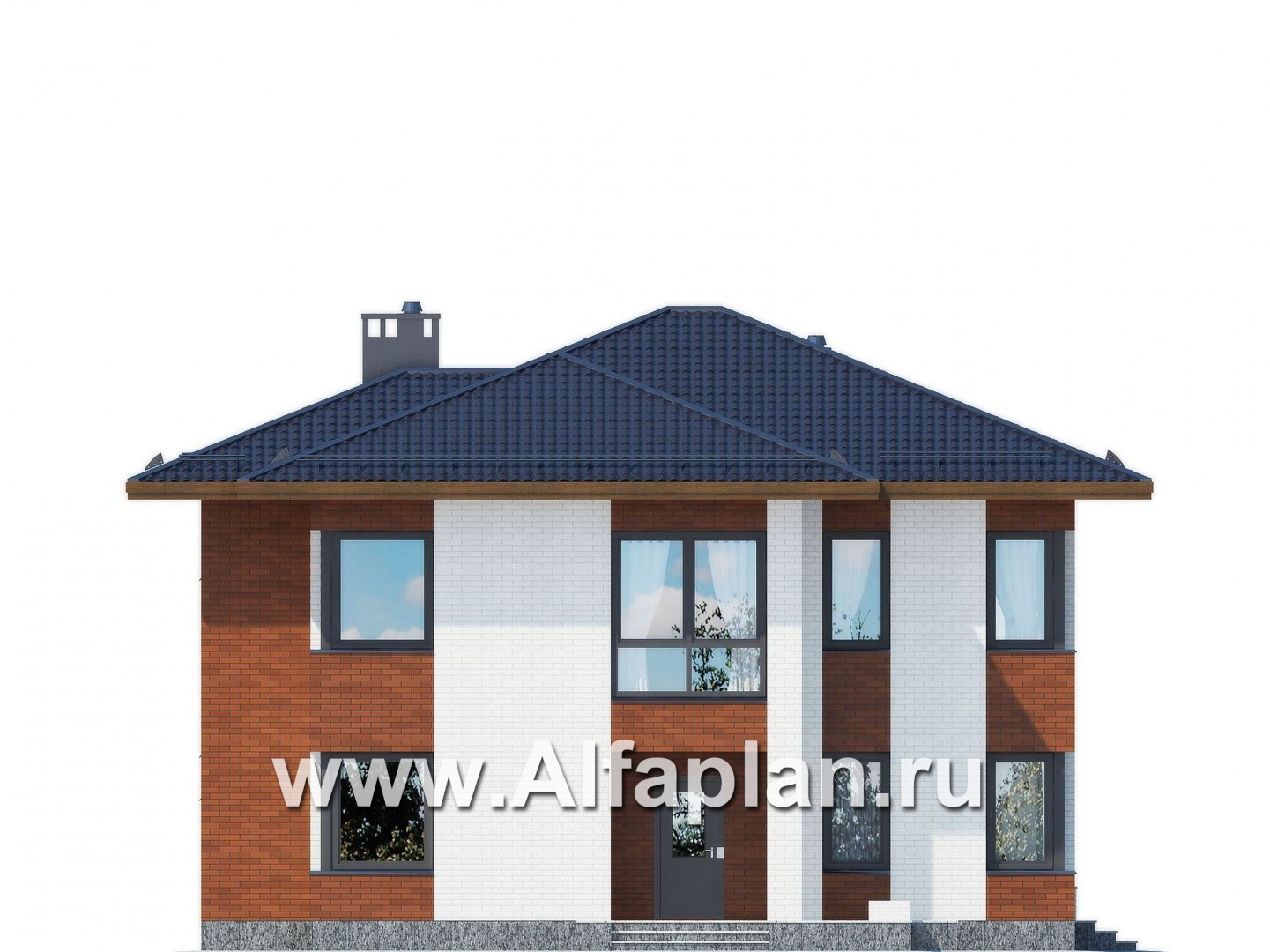 Проекты домов Альфаплан - Проект двуэтажного дома в современном стиле - изображение фасада №3