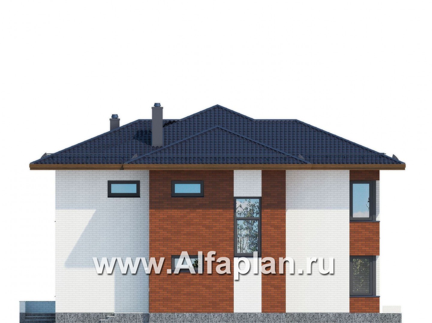 Проекты домов Альфаплан - Проект двуэтажного дома в современном стиле - изображение фасада №4