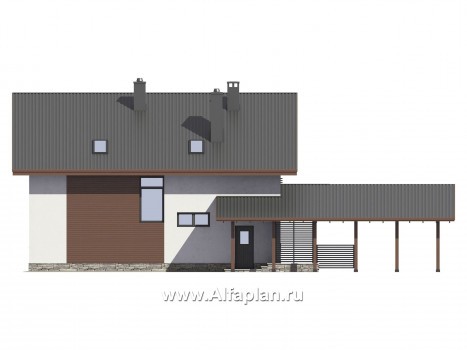 Проекты домов Альфаплан - Проект экономичного дома с навесом для машины - превью фасада №4