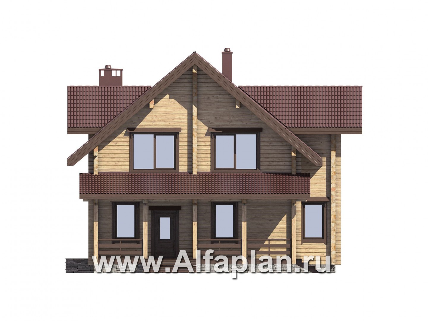 Проекты домов Альфаплан - Проект комфортабельного дома из бруса - изображение фасада №1