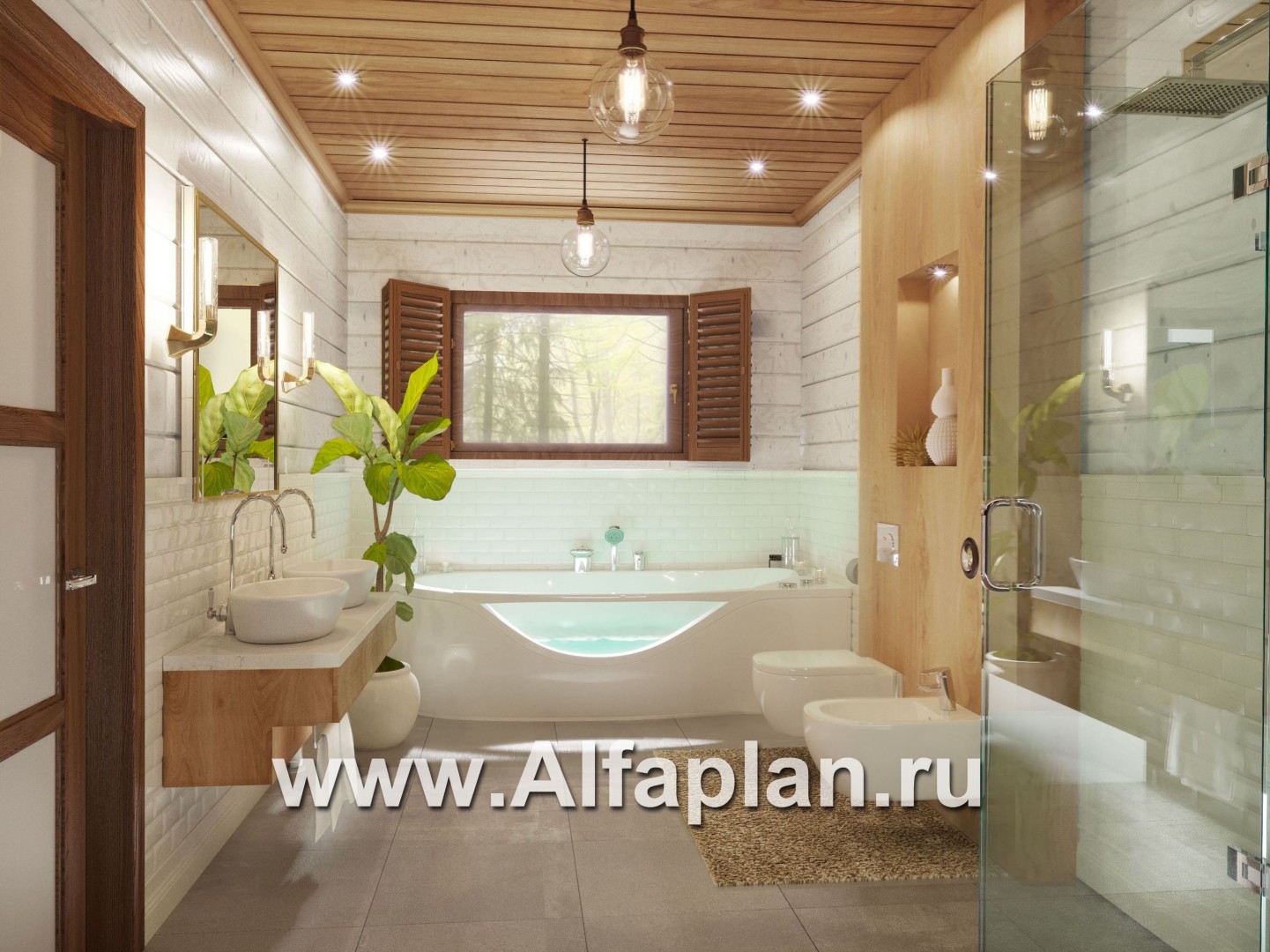 Проекты домов Альфаплан - Проект деревянного дома с гостевым блоком - дополнительное изображение №6
