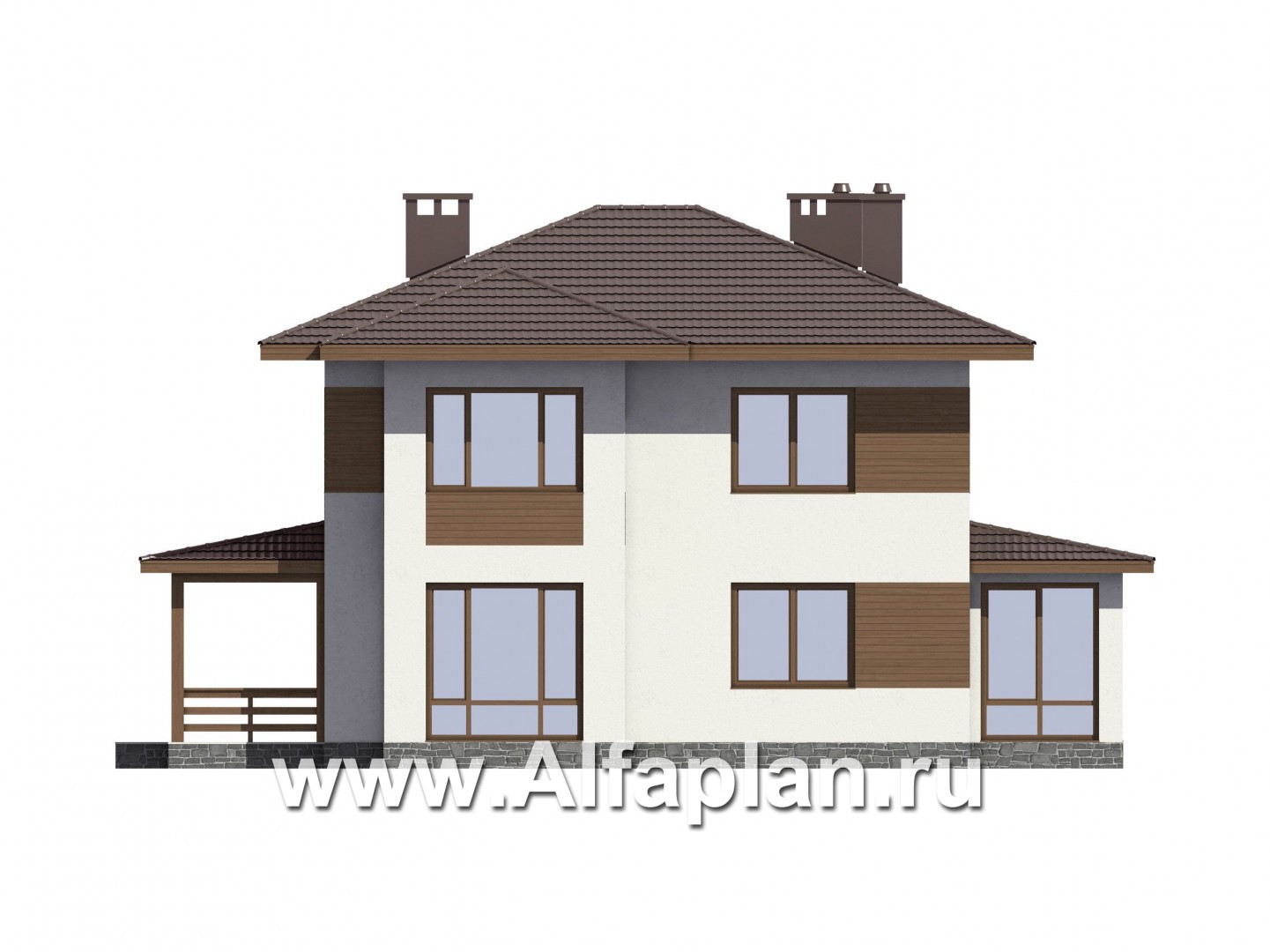Проекты домов Альфаплан - Проект комфортного дома для большой семьи - изображение фасада №2