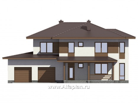 Проекты домов Альфаплан - Проект комфортного дома для большой семьи - превью фасада №1