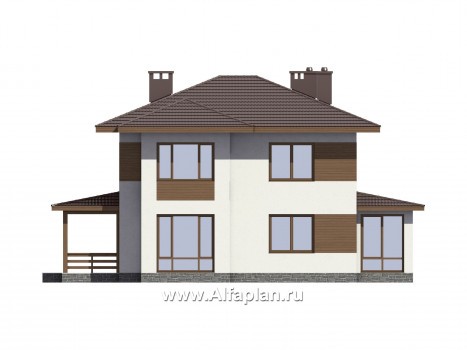 Проекты домов Альфаплан - Проект комфортного дома для большой семьи - превью фасада №2