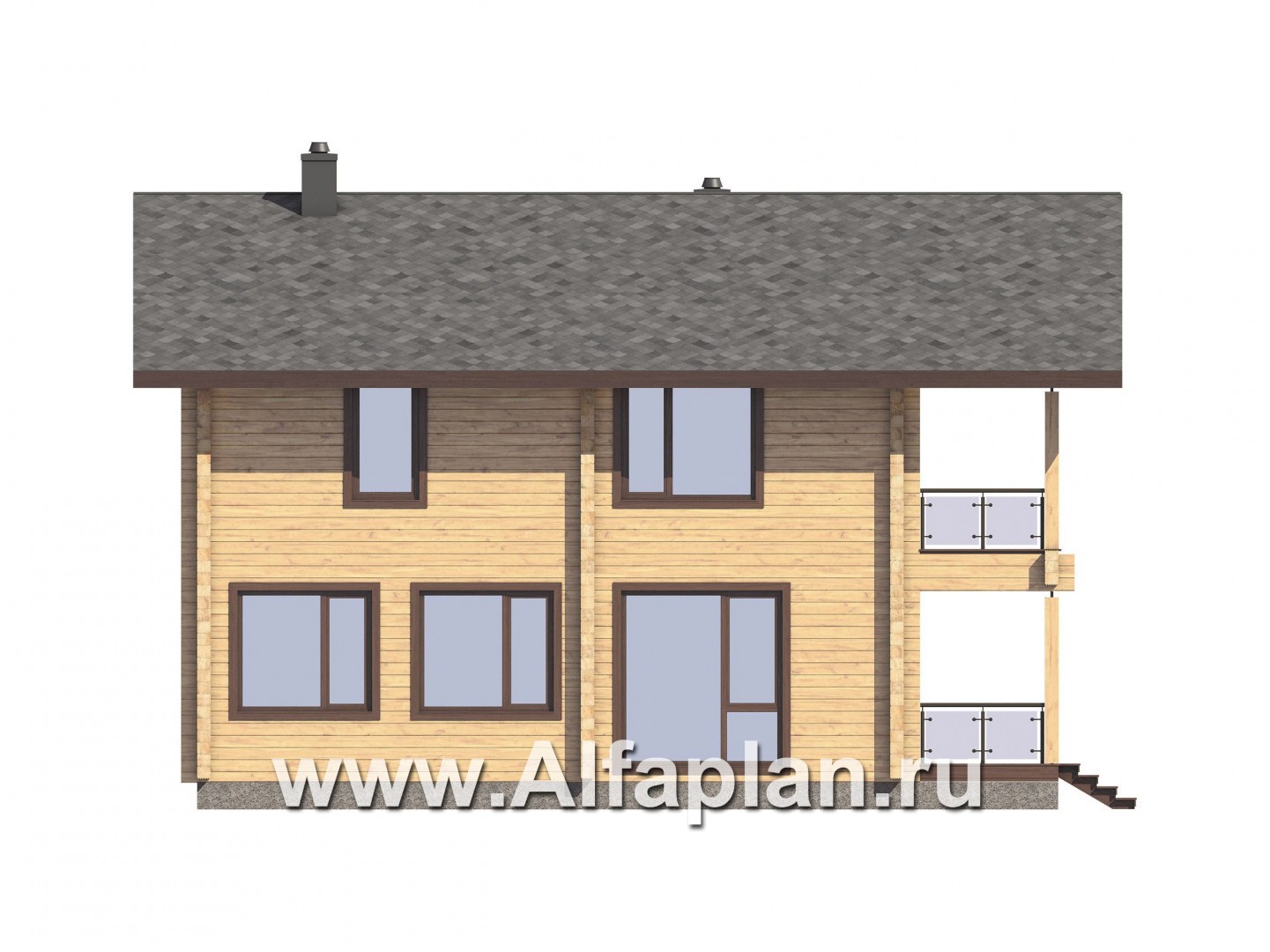 Проекты домов Альфаплан - Проект двухэтажного коттеджа из бруса с террасой и балконом - изображение фасада №4