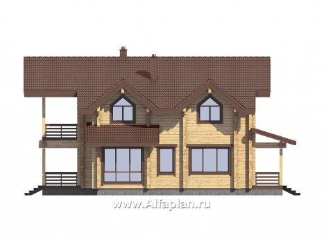 Проекты домов Альфаплан - Проект загородного дома из бруса для большой семьи - превью фасада №4