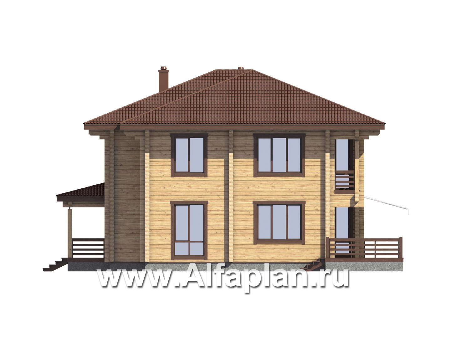 Проекты домов Альфаплан - Проект  дома из бруса для большой семьи - изображение фасада №4